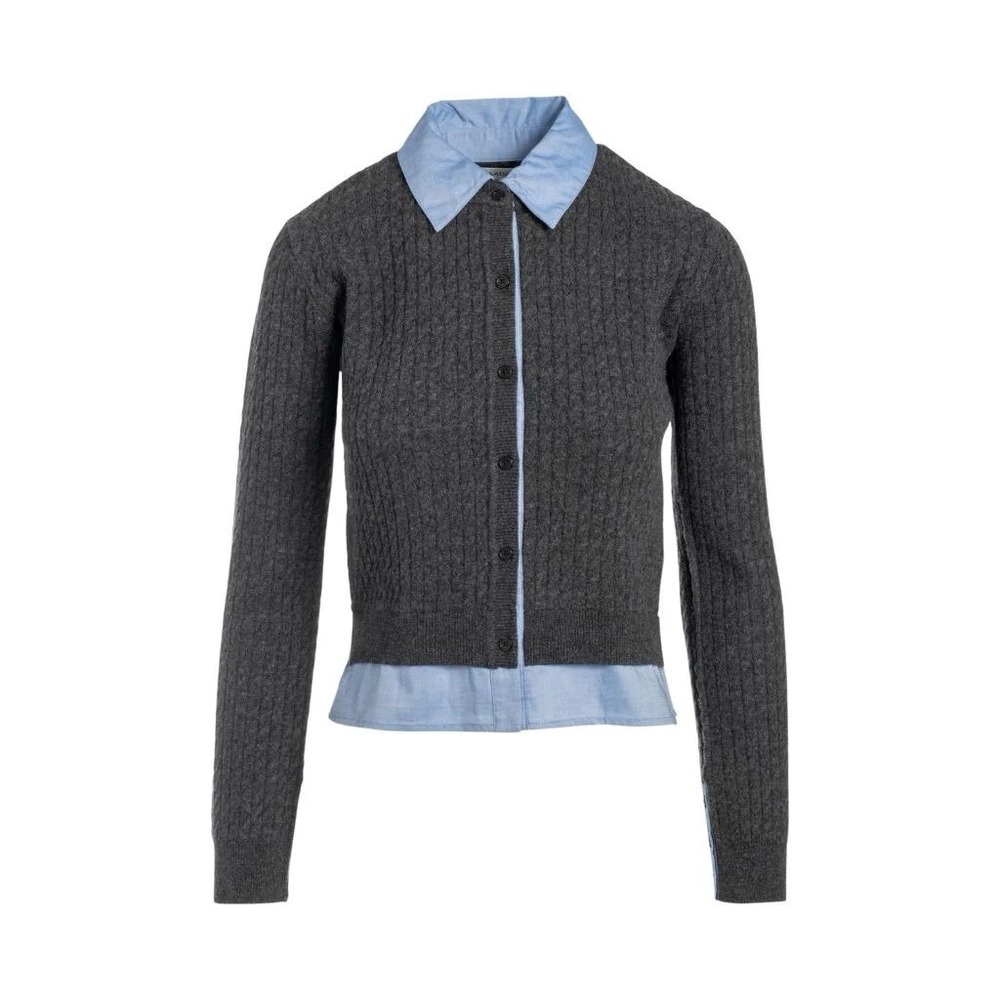 NAADAM Womens Small Wool Cashmere Cable Knit Button Down Sweater Collard Shirt